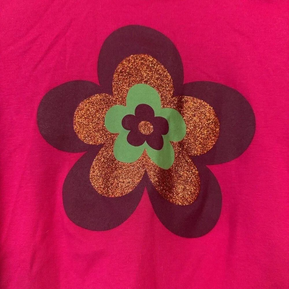 Flower Shirt Girls Large 10-12 Glitter Hippie Fuchsia Pink Long Sleeve Fall
